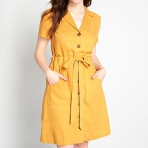 MODCLOTH Yellow Enthralled Again Linen-Blend Shirt Dress size M